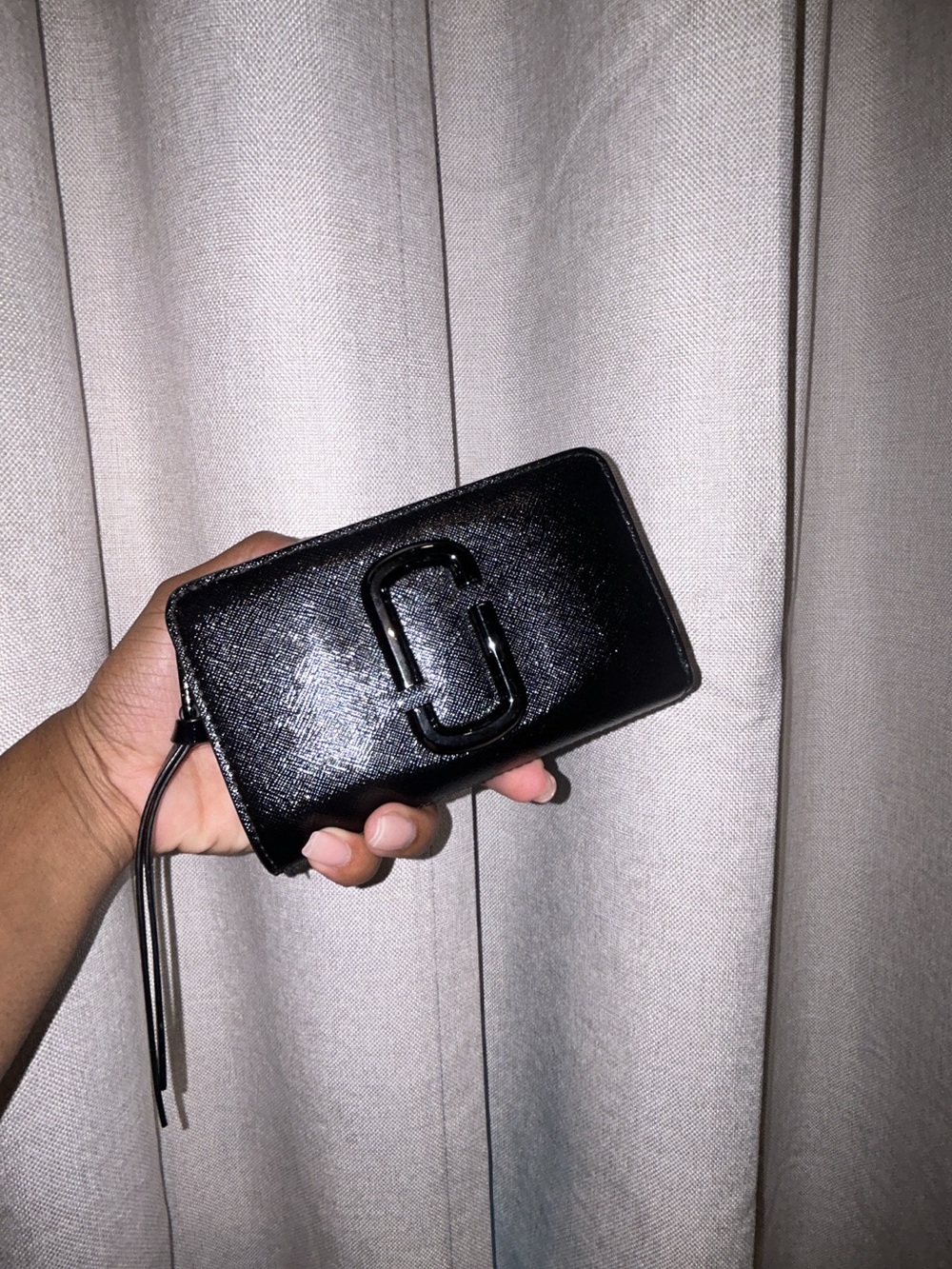 Marc Jacobs Black Patent Double-J Compact Phone Wallet Case